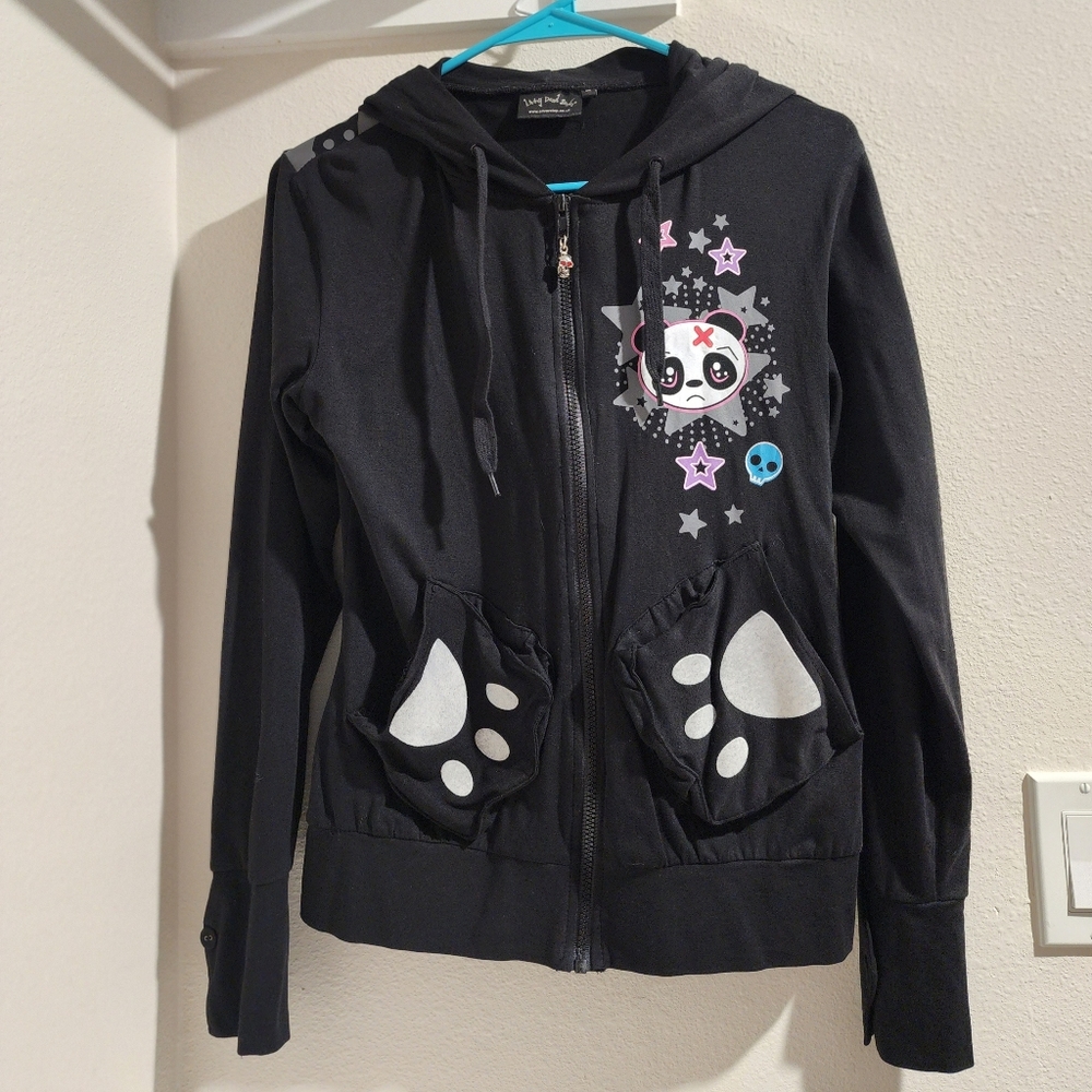 Living Dead Souls Black Panda Zip Up Hoodie - M